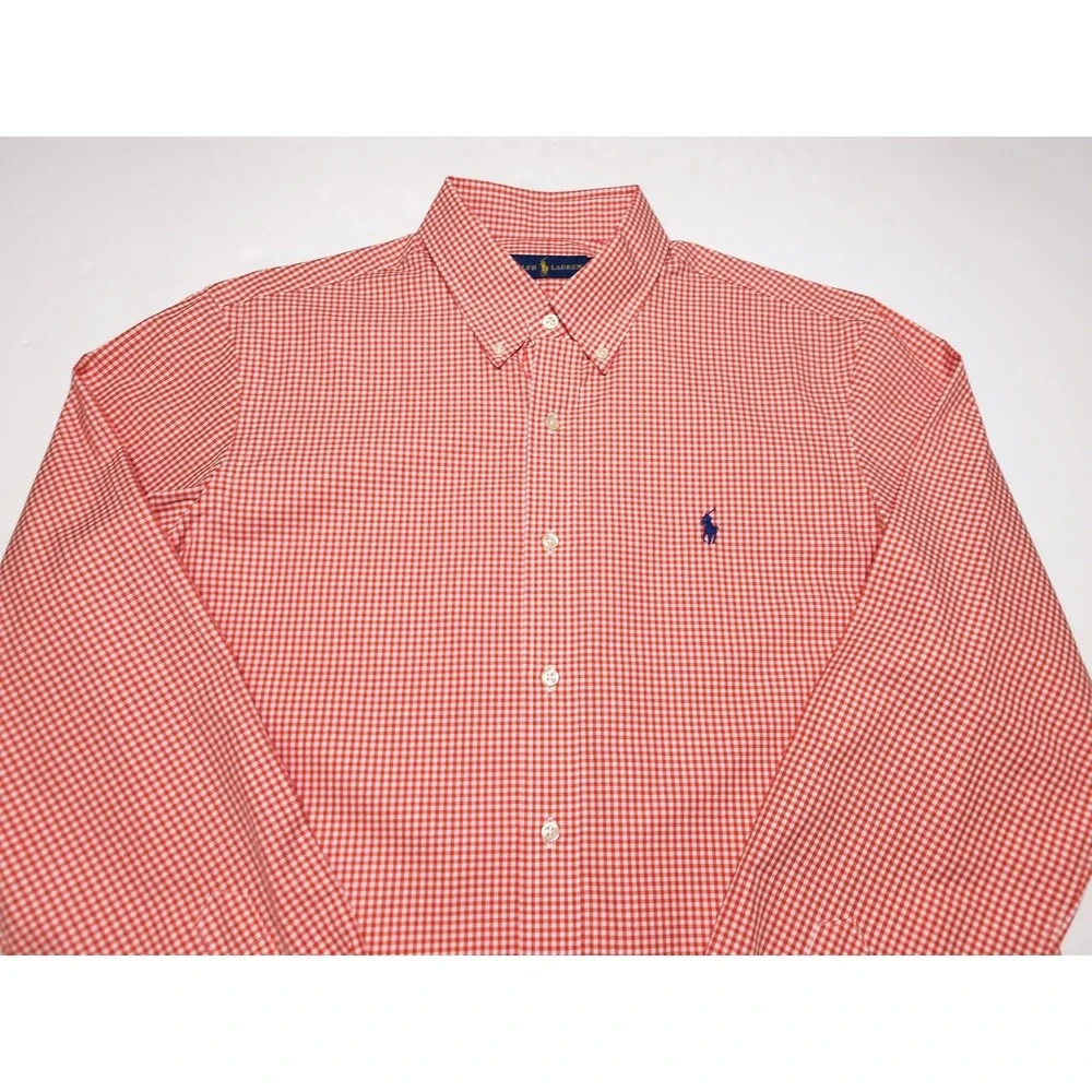 POLO RALPH LAUREN Long Sleeve Button Shirt Orange Checks Large L